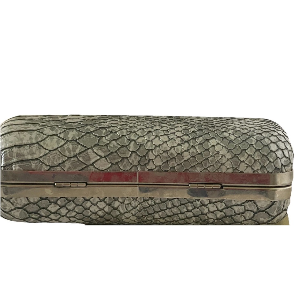 Expressions NYC Snake Print Clutch Gray Vegan Leather Evening Bag Chain Strap - Picture 3 of 5